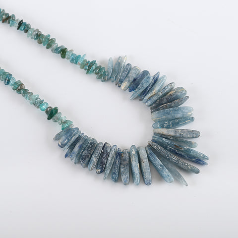 Natural Blue Kyanite And Blue Apatite Crystal Jewelry Necklace, Adjustable Necklace,1 Strand,20-30 Inch,47×9×5mm,8×6×4mm,131g