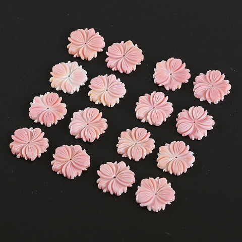 BITEFU 1Pair Carved Natural Pink Shell Flower , Queen Conch Shell Beads, Popular Pink Flower Beads, 3.6g