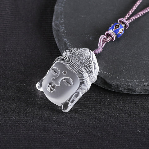 BITEFU 1 Strand Carved Natural White Quartz Buddha Head Necklace, 25g