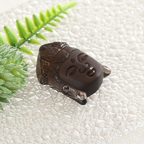 BITEFU Carved Natural Smoky Quartz Buddha Head Gemstone Pendant Bead, Avalokitesvara Pendant Gift For Him, 27.1g