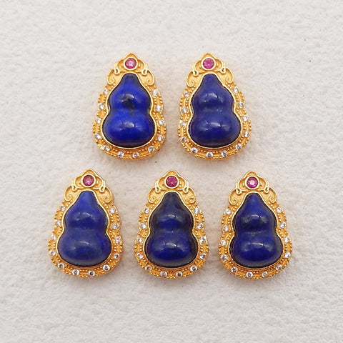BITEFU 1Pair Silver Gold Plated Natural High Quality Lapis Lazuli Gourd Gemstone Earring beads 2.7g