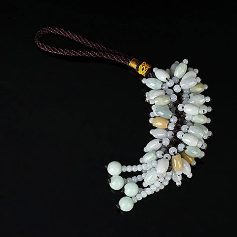 Oval Beads Green Jade Car Charm Tassel Car Pendant