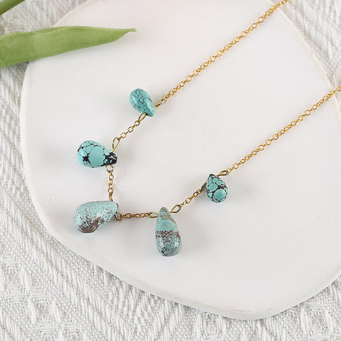 5PCS Natural Beautiful Turquoise Teardrop Gemstone Pendant Beads SET+Silver Gold Plated 19 Inch Necklace, Jewelry DIY Making, 18x11mm, 12x7mm,10g