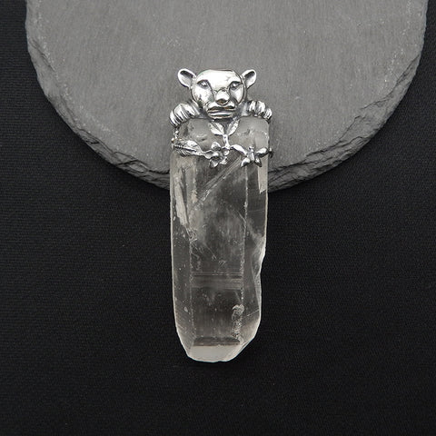 New! Natural Crystal Gemstone 925 Sterling Silver Panther Pendant, panther Jewelry, 67x63x19mm, 39.2g
