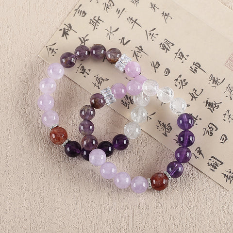 BITEFU Handmade Natural Amethyst And White Quartz, Kunzite And Agate,Colorful Gemstone Bracelet, Unique Gemstone Jewelry , 27.4g