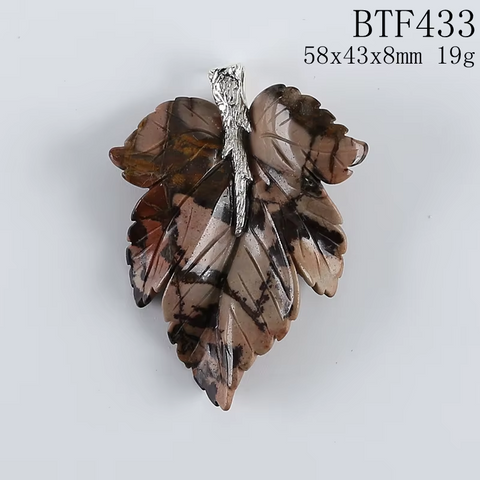 925 Sterling Silver Pendant Natural Stone Tiger-Eye Handcarved Leaf Pendant Bead Necklace Accessories 59x39x7mm 20.7g