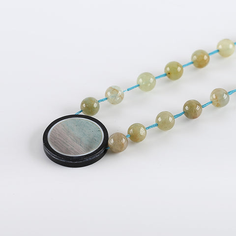 Natural Blue Aquamarine,Obsidian And Wave Jasper And MOP(Mother Of Pearl) Gemstone Necklace,Best Gemstone Jewelry Gift,1 Strand,17.5 Inch,36x6mm, 22x10x6mm, 11mm,22.6g