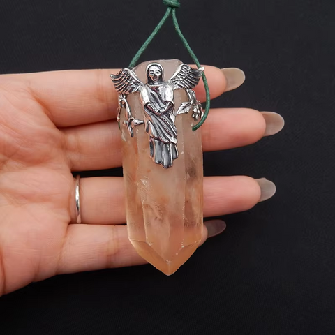 925 Sterling Silver Angel Necklace Pendant Women,Natural Stone Quartz Luxury Quality Jewelry New 66x30x21mm 62.6g