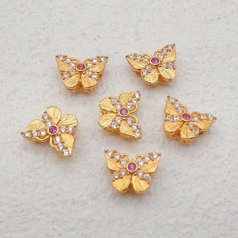 1 Pair Silver Gold Plated Natural Ruby Butterfly Gemstone Earring Beads,Lovely Earring Pair for Design,6x7x3mm,0.4g