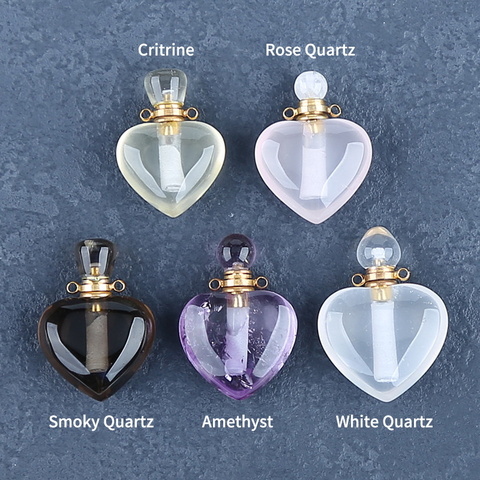 3PCS Natural Gemstone Heart Shape Perfume Bottle Pendants