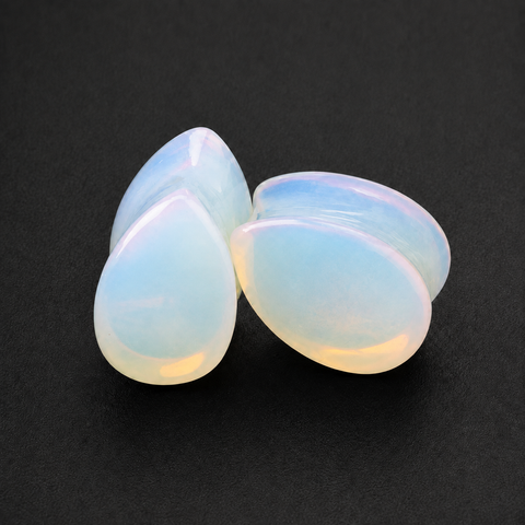 Opalite Teardrop Plugs – Iridescent Opalite Glass Ear Gauges