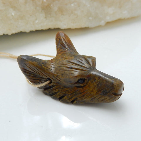 绿色蛋白石手工雕刻狼头吊坠石,32x23x10mm,7.4g