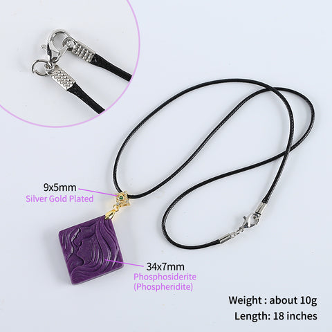 1 Strand 18 Inch Carved Phosphosiderite Girls Gemstone Pendant Necklace, Silver Gold Plated Buckle, Best Jewelry Gift, 34x7mm, 10g