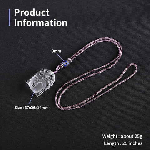 BITEFU 1 Strand Carved Natural White Quartz Buddha Head Necklace, 25g