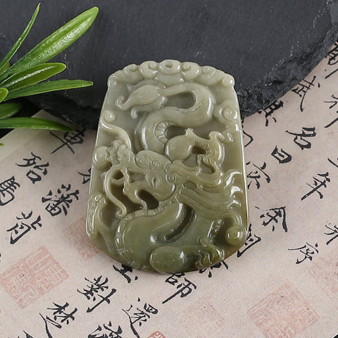 Natural Jadeite Jade Loong Pendant, Drilled Gemstone Pendant,Gemstone Carving For Jewelry DIY Making Charm Gift Accessories,53×40×6mm,25g
