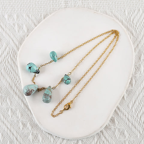 5PCS Natural Beautiful Turquoise Teardrop Gemstone Pendant Beads SET+Silver Gold Plated 19 Inch Necklace, Jewelry DIY Making, 18x11mm, 12x7mm,10g