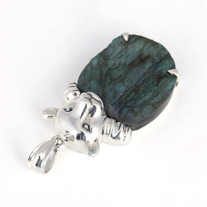 Natural Labradorite with 925 Sterling Silver Leopard Head Accessory 38x21x10mm, 13.4g