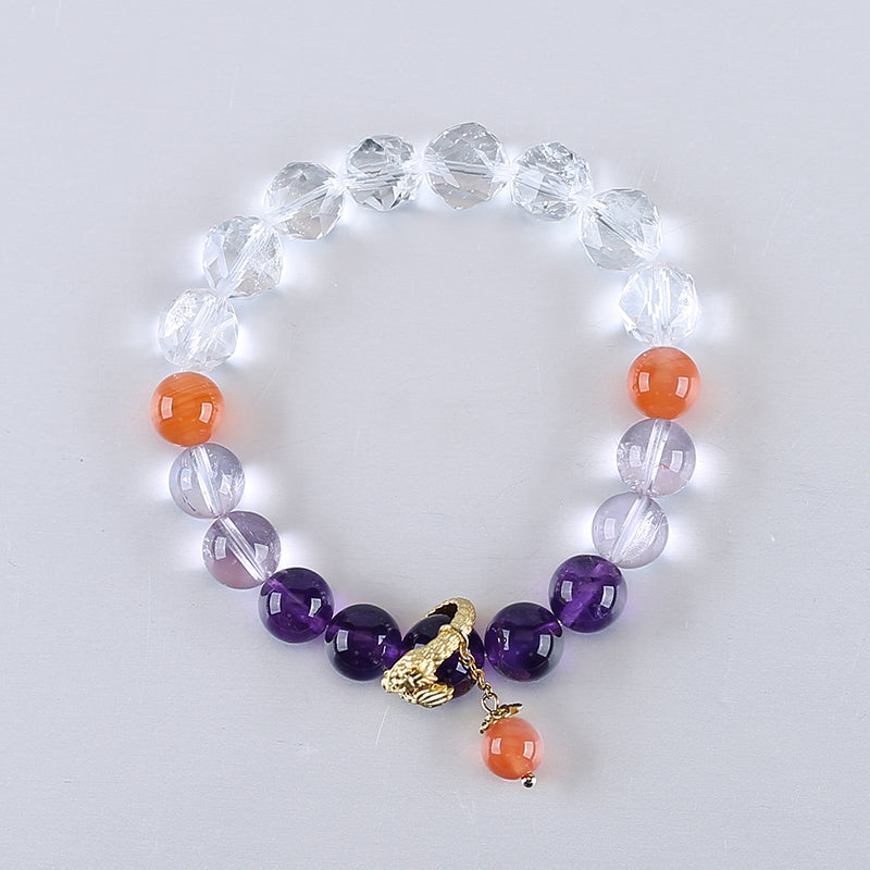 Handmade Natural Gemstone Unique Jewelry Gift, Colorful Bracelet, 18cm, 8/9mm, 22.6g