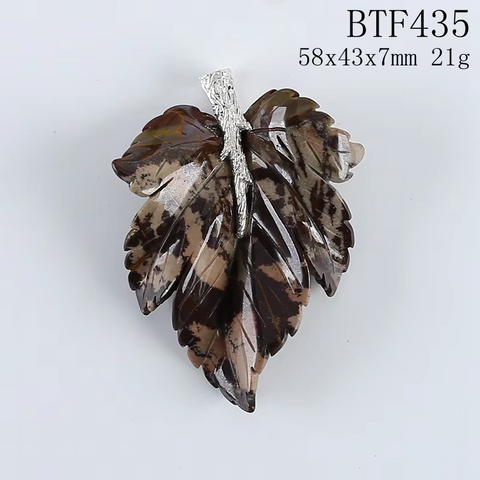 925 Sterling Silver Pendant Natural Stone Tiger-Eye Handcarved Leaf Pendant Bead Necklace Accessories 59x39x7mm 20.7g