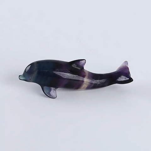 Carved Natural Colorful Fluorite Dolphin Gemstone Ornaments For Home/Office, Unique Gemstone Gift, Lovely Animal, 80x28x19mm, 45.5g