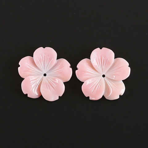 BITEFU 1Pair Carved Natural Pink Shell Flower , Queen Conch Shell Beads, Popular Pink Flower Beads, 3.4g