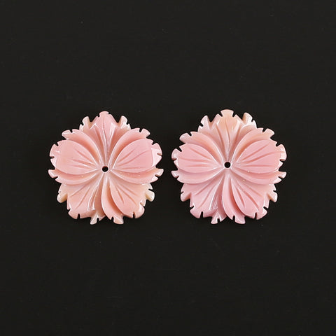 BITEFU 1Pair Carved Natural Pink Shell Flower , Queen Conch Shell Beads, Popular Pink Flower Beads, 3.6g