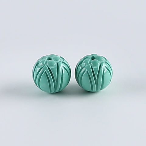 1 Pair Carved Turquoise Round Gemstone Earring Beads,Handmade Gemstone Wholesale,10mm,2.3g