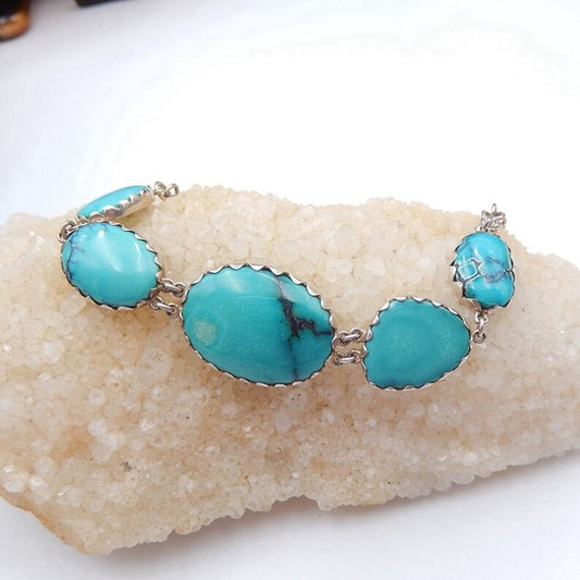 Natural Turquoise Buckle Bracelet with 925 Sterling Silver Accessory