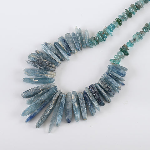 Natural Blue Kyanite And Blue Apatite Crystal Jewelry Necklace, Adjustable Necklace,1 Strand,20-30 Inch,47×9×5mm,8×6×4mm,131g