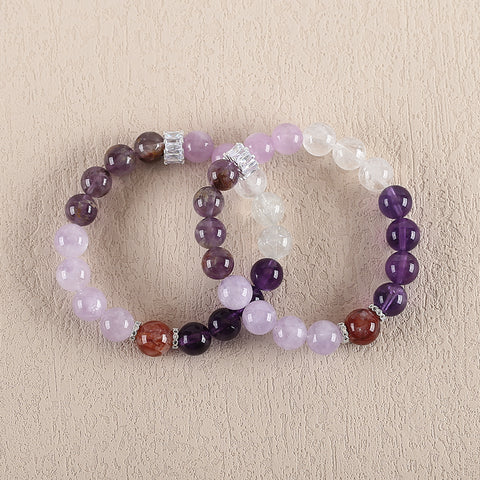BITEFU Handmade Natural Amethyst And White Quartz, Kunzite And Agate,Colorful Gemstone Bracelet, Unique Gemstone Jewelry , 27.4g