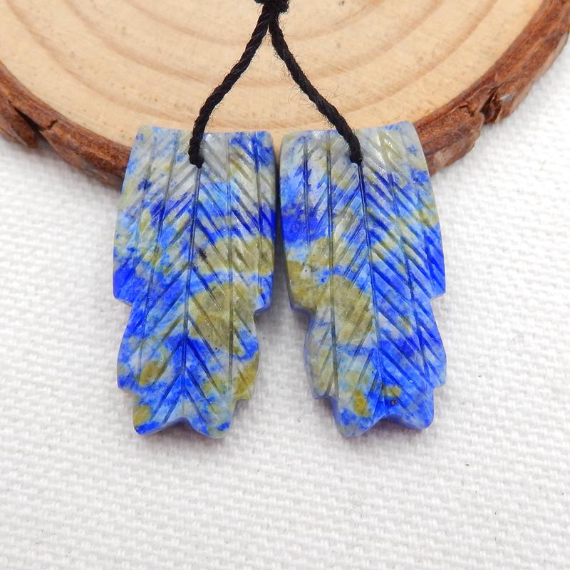 Natural Lapis Lazuli Feather Earring Beads 26x14x4mm, 6g