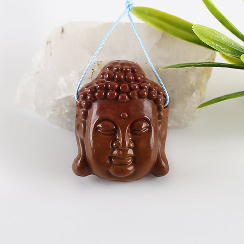 BITEFU Carved Natural Mookite Jasper Buddha Head Gemstone Pendant Bead, 13g