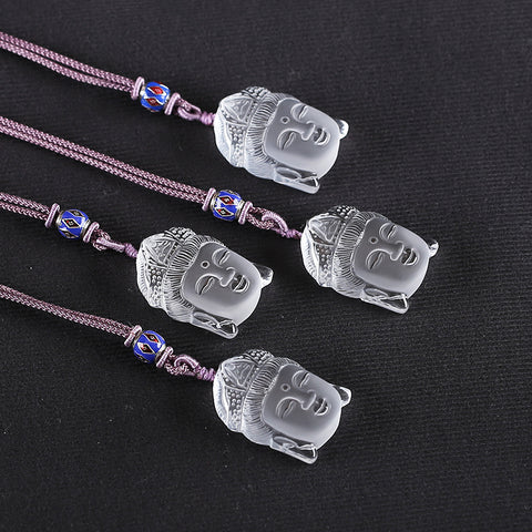 BITEFU 1 Strand Carved Natural White Quartz Buddha Head Necklace, 25g