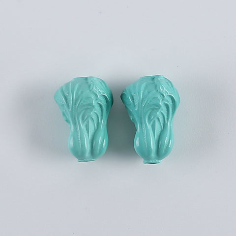1 Pair Carved Turquoise Cabbage Shape Gemstone Earring Beads,Handmade Gemstone Wholesale,10×9×8mm,2g