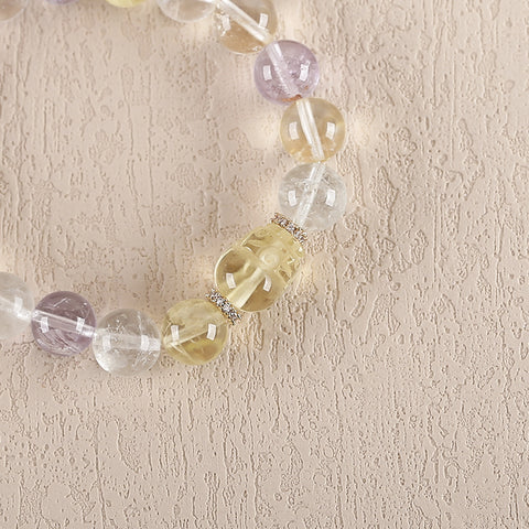BITEFU Handmade Natural Amethyst And White Quartz, Citrine ,Colorful Gemstone Bracelet, Unique Gemstone Jewelry , 25.5g