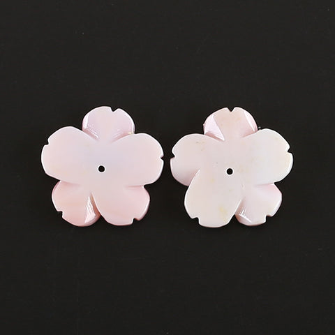 BITEFU 1Pair Carved Natural Pink Shell Flower , Queen Conch Shell Beads, Popular Pink Flower Beads, 3.4g