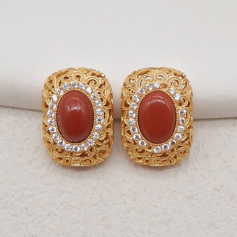 1 PC Silver Gold Plated Natural High Quality Red River Jasper Pendant Bead,Jewelry DIY Making,14×10x5mm, 2.4g