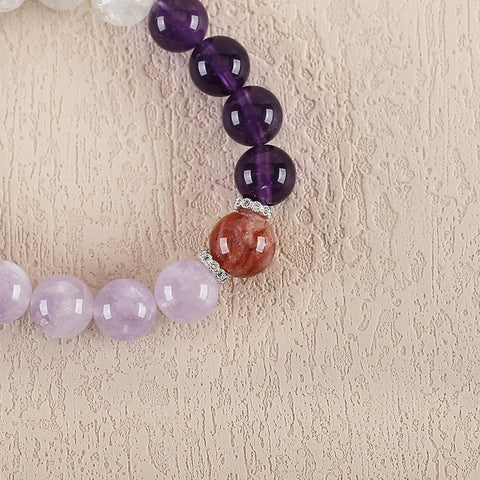 BITEFU Handmade Natural Amethyst And White Quartz, Kunzite And Agate,Colorful Gemstone Bracelet, Unique Gemstone Jewelry , 27.4g