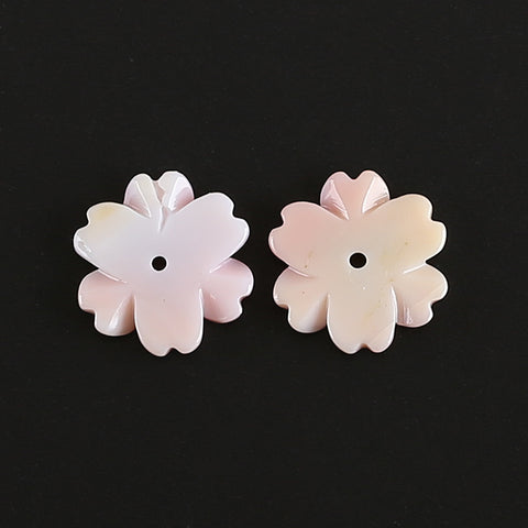 BITEFU 1Pair Carved Natural Pink Shell Flower , Queen Conch Shell Beads, Popular Pink Flower Beads, 1.4g