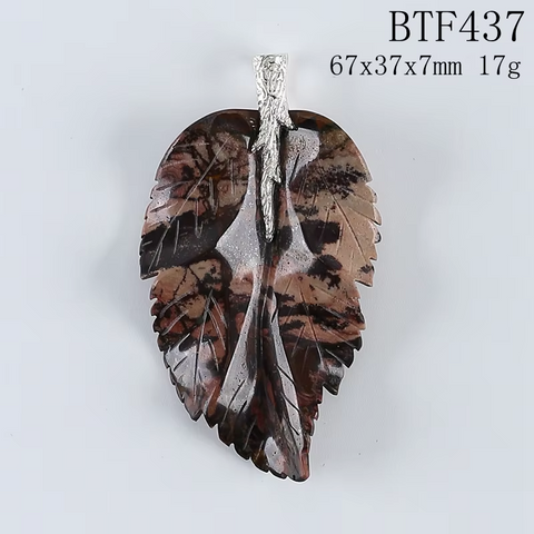 925 Sterling Silver Pendant Natural Stone Tiger-Eye Handcarved Leaf Pendant Bead Necklace Accessories 59x39x7mm 20.7g