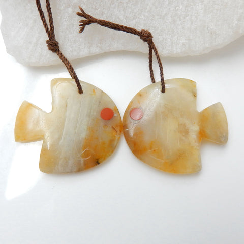 Intarsia of Amazonite And Red River Carved Fish Earring Beads 28x22x4mm, 7.2g