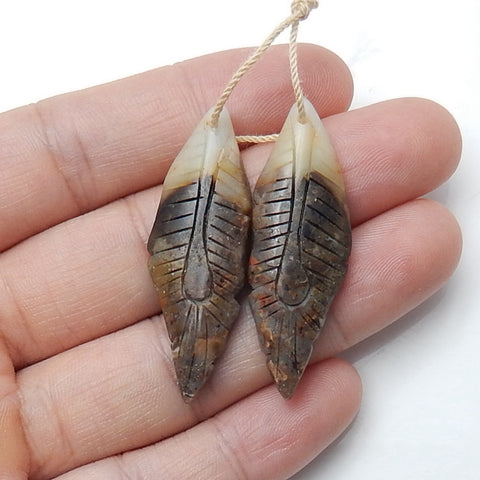 Natural Amazonite Carved Leaf Earring Beads 37x13x5mm, 5g