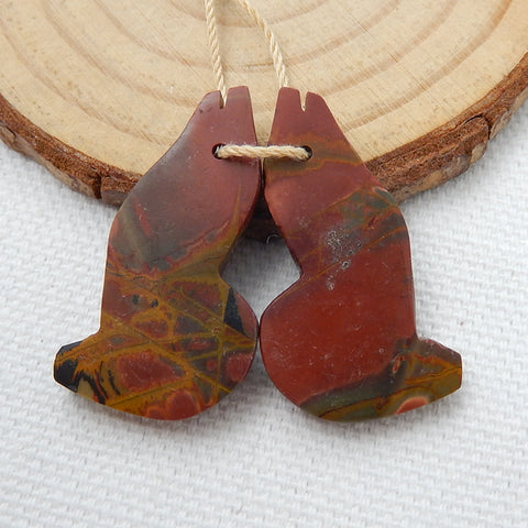 天然雕刻鱼红溪碧玉耳环一对,28x16x5mm,6.3g