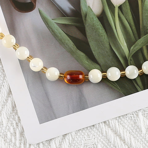 1 Strand Natural 4mm Yellow Quartz And 6mm Shell Beads Bracelet,17-19cm,4×3mm,6mm,9×6mm,5.8g
