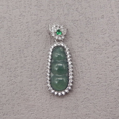Natural Gemstone Jadeite Pendant, 925 Sterling Silver Inlaid Pendant,Jewelry DIY Making,26x10x5mm, 1.8g