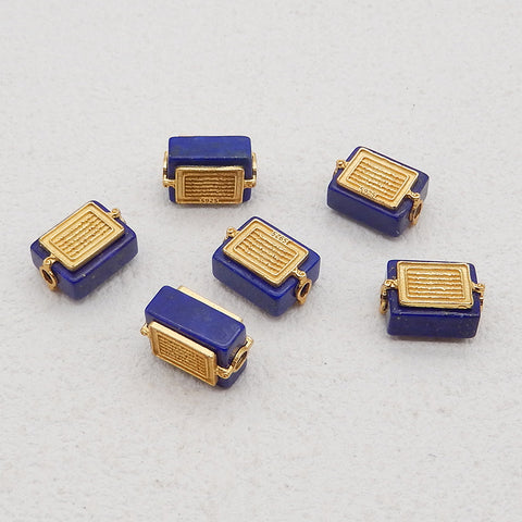 BITEFU 1Pair Silver Gold Plated Natural High Quality Lapis Lazuli Rectangle Gemstone Earring beads 3g