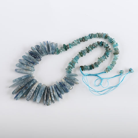 Natural Blue Kyanite And Blue Apatite Crystal Jewelry Necklace, Adjustable Necklace,1 Strand,20-30 Inch,47×9×5mm,8×6×4mm,131g