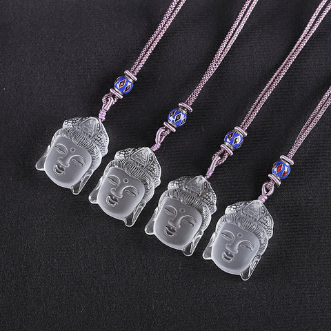 BITEFU 1 Strand Carved Natural White Quartz Buddha Head Necklace, 25g
