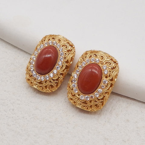 1 PC Silver Gold Plated Natural High Quality Red River Jasper Pendant Bead,Jewelry DIY Making,14×10x5mm, 2.4g