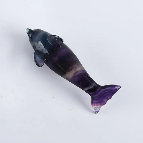 Carved Natural Colorful Fluorite Dolphin Gemstone Ornaments For Home/Office, Unique Gemstone Gift, Lovely Animal, 80x28x19mm, 45.5g